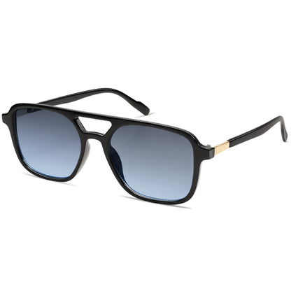 SOJOS Retro Aviator Sunglasses for Women Men,Trendy Rectangle Womens Mens Shades Sun Glasses SJ2202 Black Blue Lens