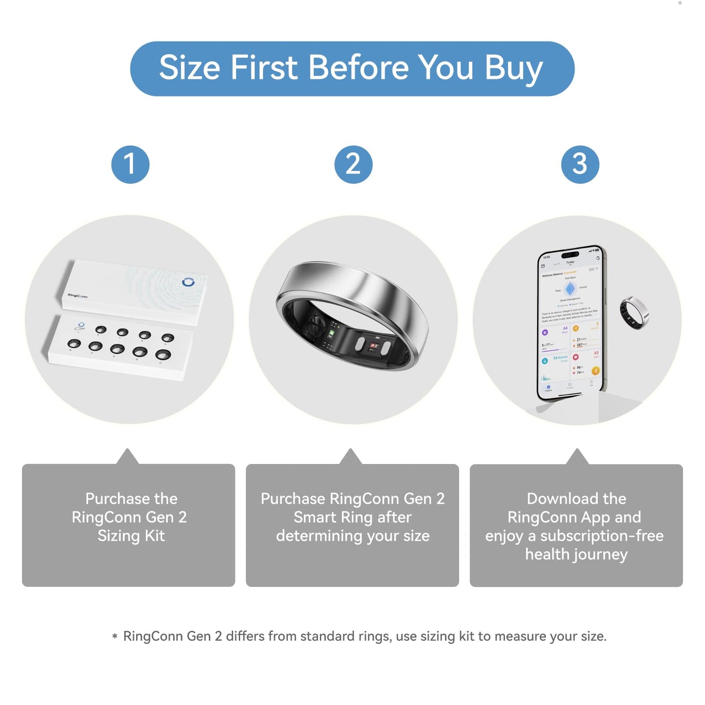 RingConn Gen 2, World’s First Smart Ring with Sleep Apnea Monitoring, No APP Subscription, 12-Day Battery Life, Stress/Heart Rate/Women's Health Tracker, Android & iOS Compatible (Silver, Size 10)