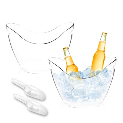 WELKOR 4L Clear Plastic Champagne Ice Bucket & Beverage Chiller Tub Set- Perfect for Parties, Mimosa Bars, Beer, Wine,Drinks & Cocktails (4L, 2 ice Buckets & 2 ice Scoops)