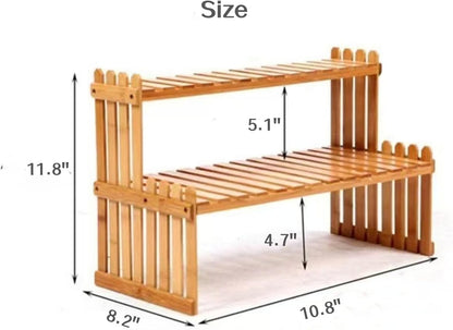 GURECOD 10.8" 2 (10.8" Tiers Bamboo Plant Stand Shelf,Desk Flower Pot Holder,Adjustable Desktop Shelf Display Organizer