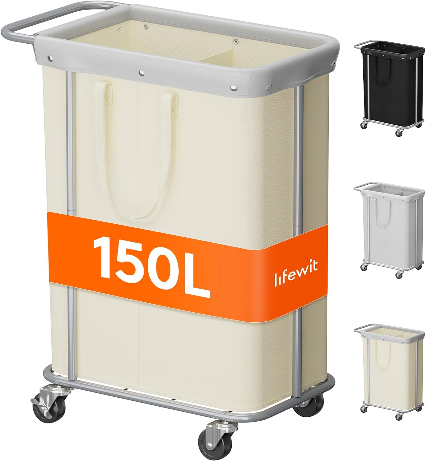 150L 2 Lifewit Large Laundry Basket with Wheels, Tall Section Laundry Hamper Organizer, Rolling Laundry Cart with Steel