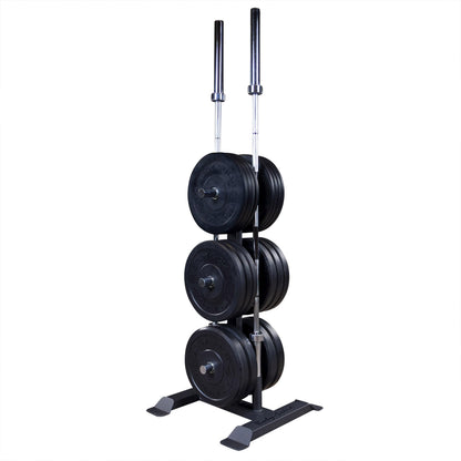 Body-Solid (GWT56) Heavy-Gauge Vertical Weight Tree Rack & Olympic Bar Holder, Commercial Bumper Plate Storage with 6 Chrome Weight Horns, Home Gym Weight Plates & Barbell Stand, 1000 lbs Capacity