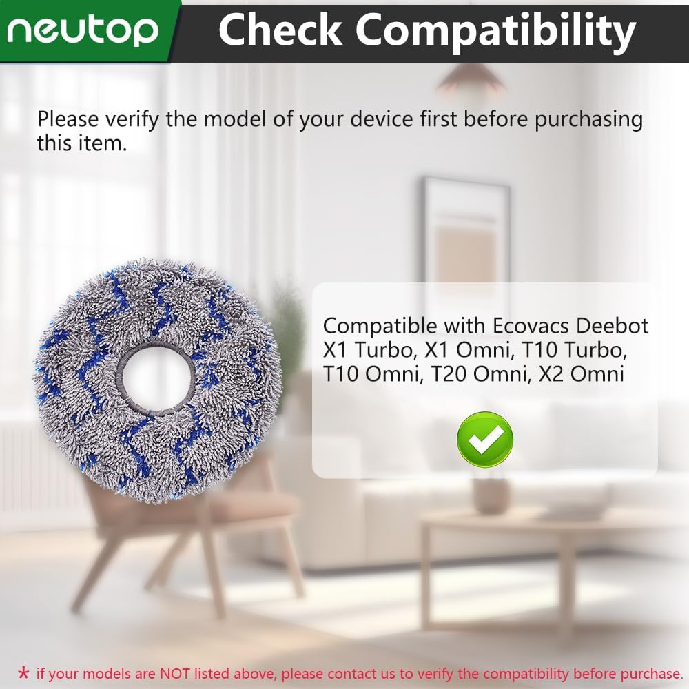 neutop Replacement Mopping Pads Microfiber Mop Cloths for Ecovacs Deebot X1 Turbo, 4-Pack