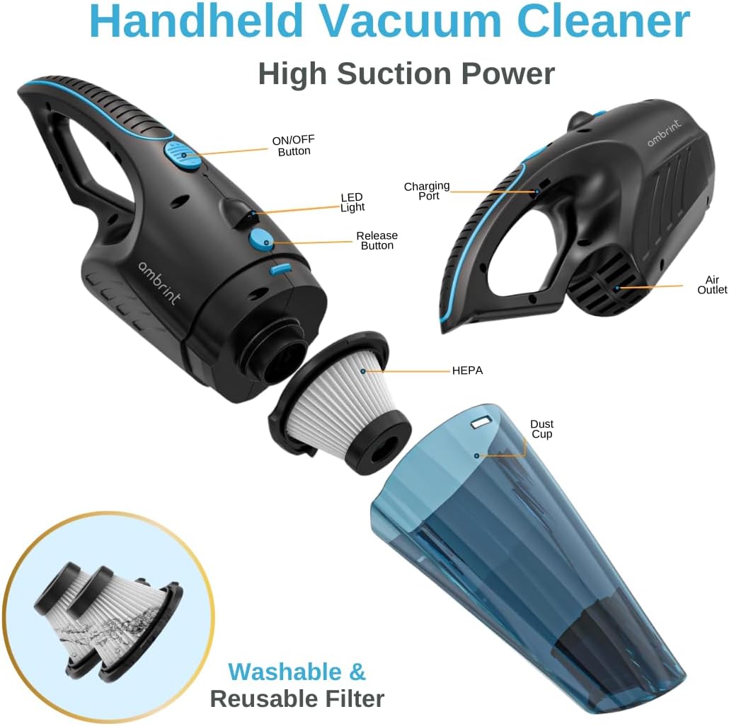 Handheld Vacuum Cleaner, High Suction Power 13000PA Cordless for Cars, Homes, Pets, and Small Spaces