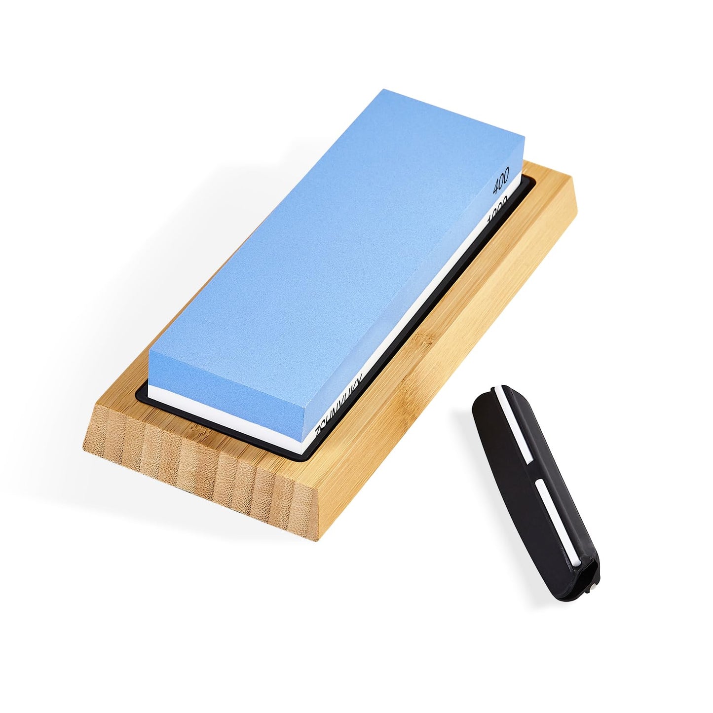 Knife Sharpening Stone 400/1000 Grit, Whetstone 2-in-1 Professional Sharpening Stones for Knives, Sharpener Stone with Non-Slip Bamboo Base, Kitchen Knife Sharpener for Straight & Serrated Edges