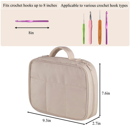 Crochet Hook Case, Lightweight Crochet Hook Organizer with Clear Zipper Pockets, Crochet Hook Holder for Knitting Needle Storage, Gift for Women and Crochet Enthusiasts (Light Brown)
