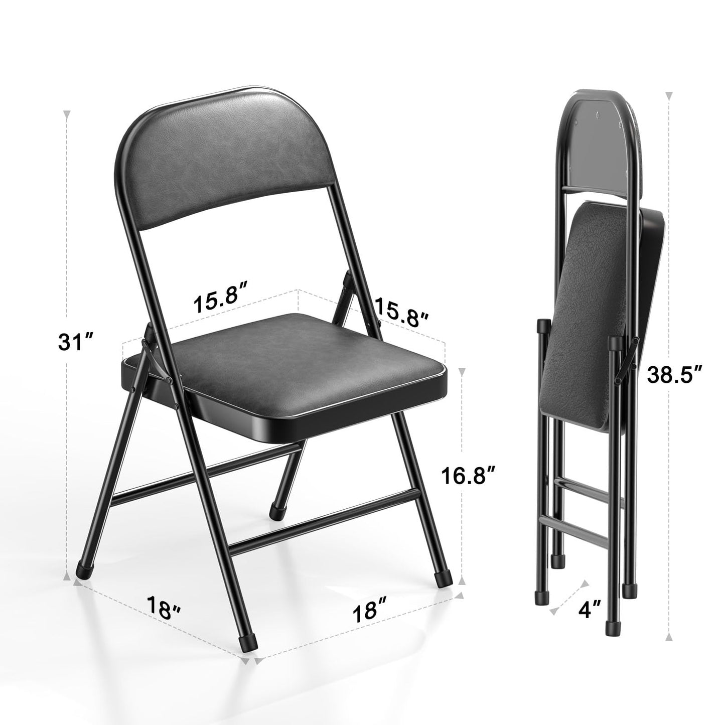 Nazhura 4 Pack Folding Chairs with Padded Vinyl Cushion Chairs with Comfortable Cushion and Durable Steel Frame for Home and Office, for Indoor and Outdoor Events (Black Vinyl Padding 20 Pack)