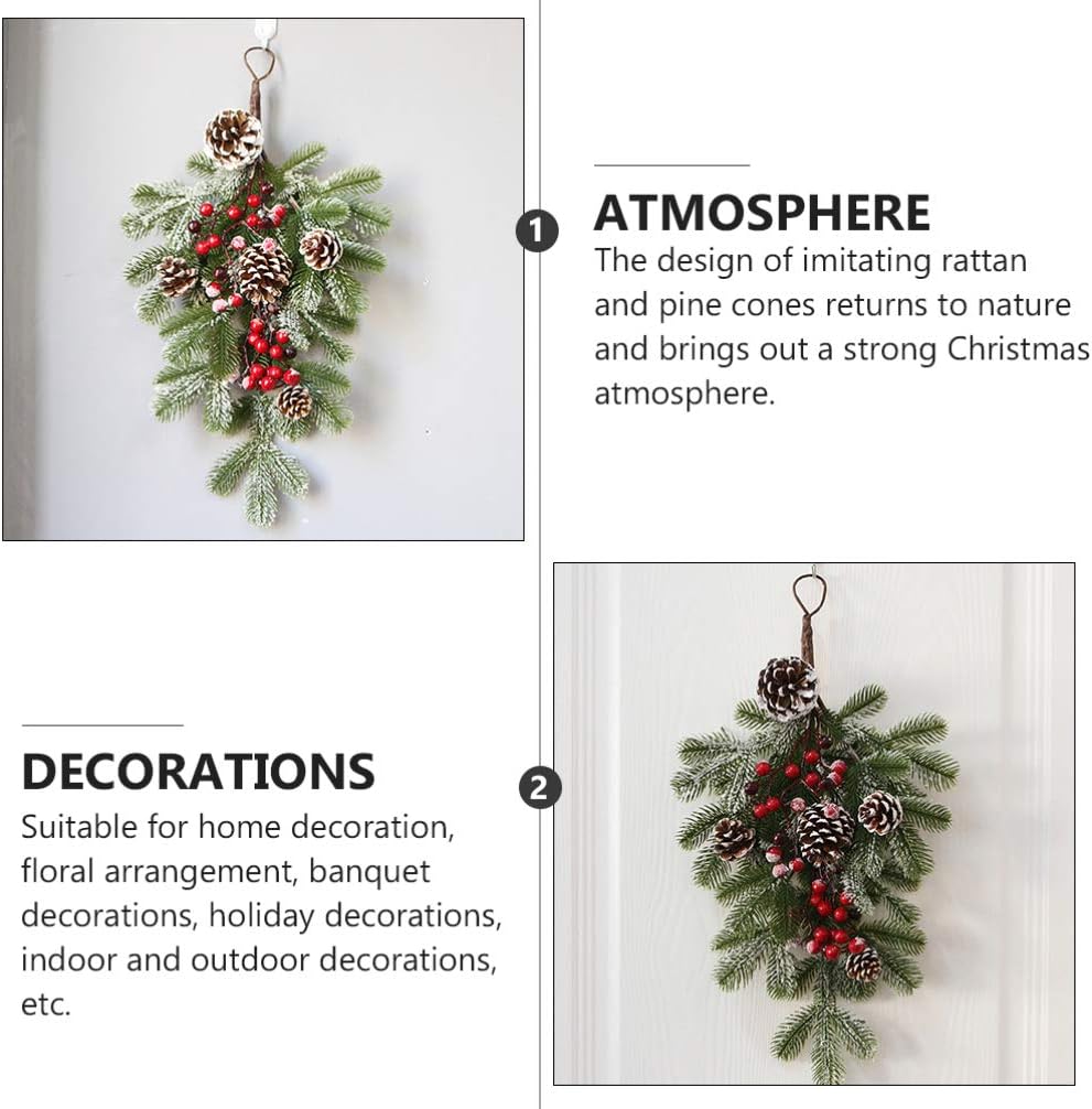 BESTOYARD Artificial 21.7in Christmas Teardrop Swag, Pine and Pinecone Door Decoration for Holiday Decor