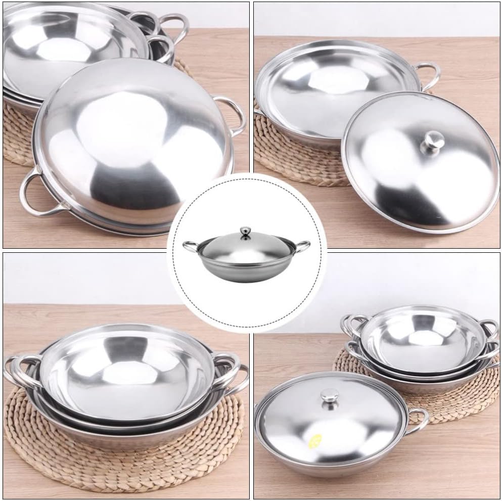 UPKOCH Stainless Steel Hot Pot Pan, 22cm Metal Shabu Shabu Hot Pot with Lid and Handle