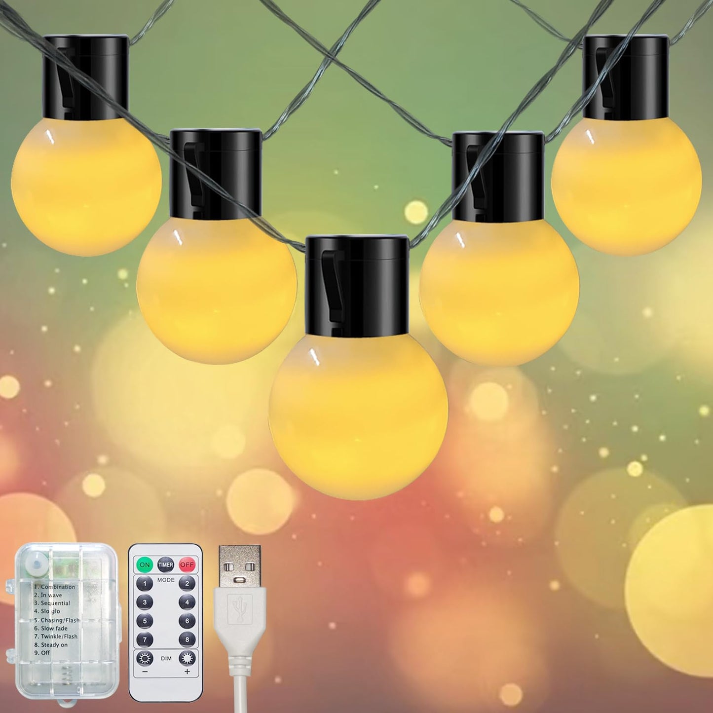 Globe String Lights Indoor Battery Operated & USB Powered, 6.8Ft 10 LED Edison Bulb String Lights with Timer, Outdoor Patio Light String for Marquee Letters Numbers Patio Backyard Camping Party Decor