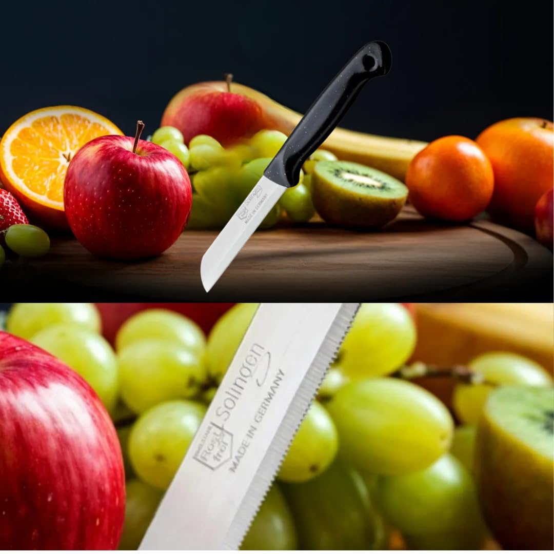 Solingen 6 Pcs Serrated Paring Knife Set – Sharp Small Kitchen Knives for Fruit & Vegetable – German Stainless Steel – Made in Solingen – Ideal for Cutting