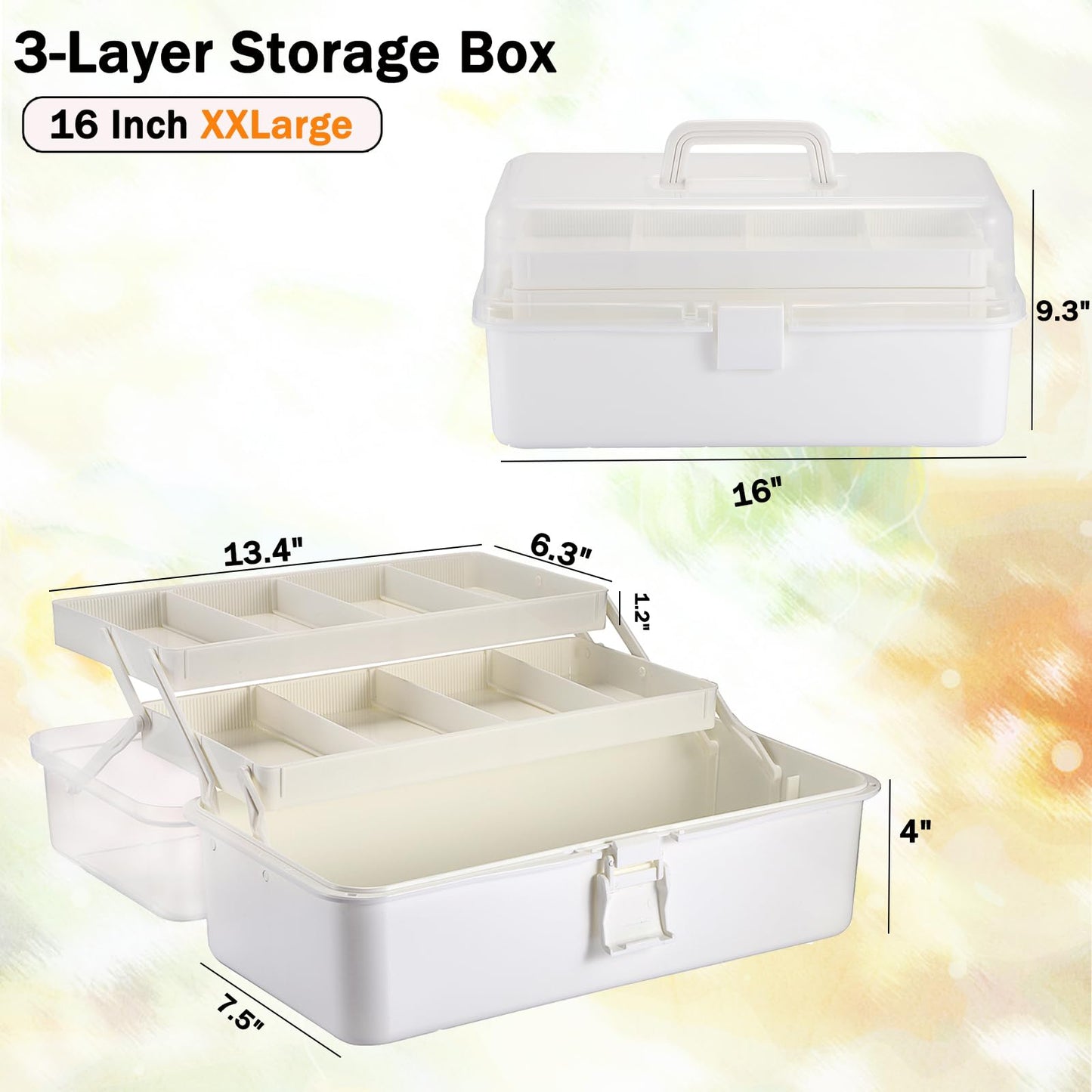 Tackle Box, 16-Inch Extra Large Art Storage Box with 3-Layer Folding Trays, Multipurpose Craft Organizers and Storage w/ Adjustable Dividers, Portable Tool Box for Sewing Supplies,Medicine &Cosmetics