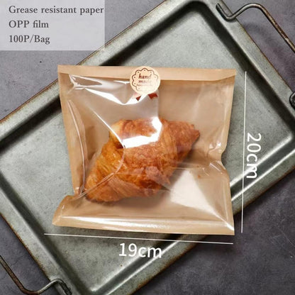 Nanaiche Packaging (100 (8.3 9.8 inches) Kraft Bread Bag Bakery Bags with Window Toast bag Toast Paper Bag Kraft Bread