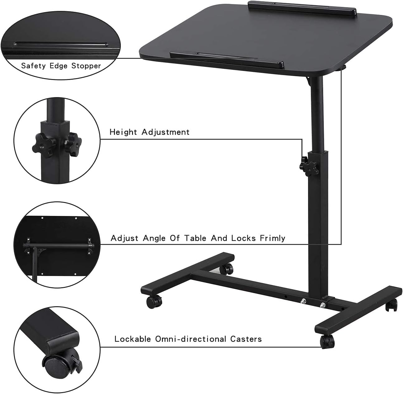 Laptop Table Mobile Adjustable Height Portable Desk Notebook Swivel PC Computer Rolling Desk with Wheels, Laptop Stand for Couch Bedside Hospital Bed Table