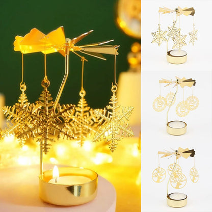 Eforcase Rotary Gold Angel Tea Lights Candle Holder - Spinning Romantic Candlestick Ornament for Wedding, Party, Christmas, Home Decoration