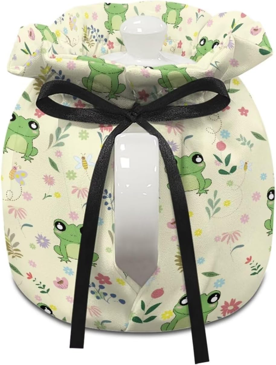 Cartoon Frog Tea Pot Cozies with Adjustable Drawstring, Dustproof Kettle Cover for Breakfast Pots, Machine Washable