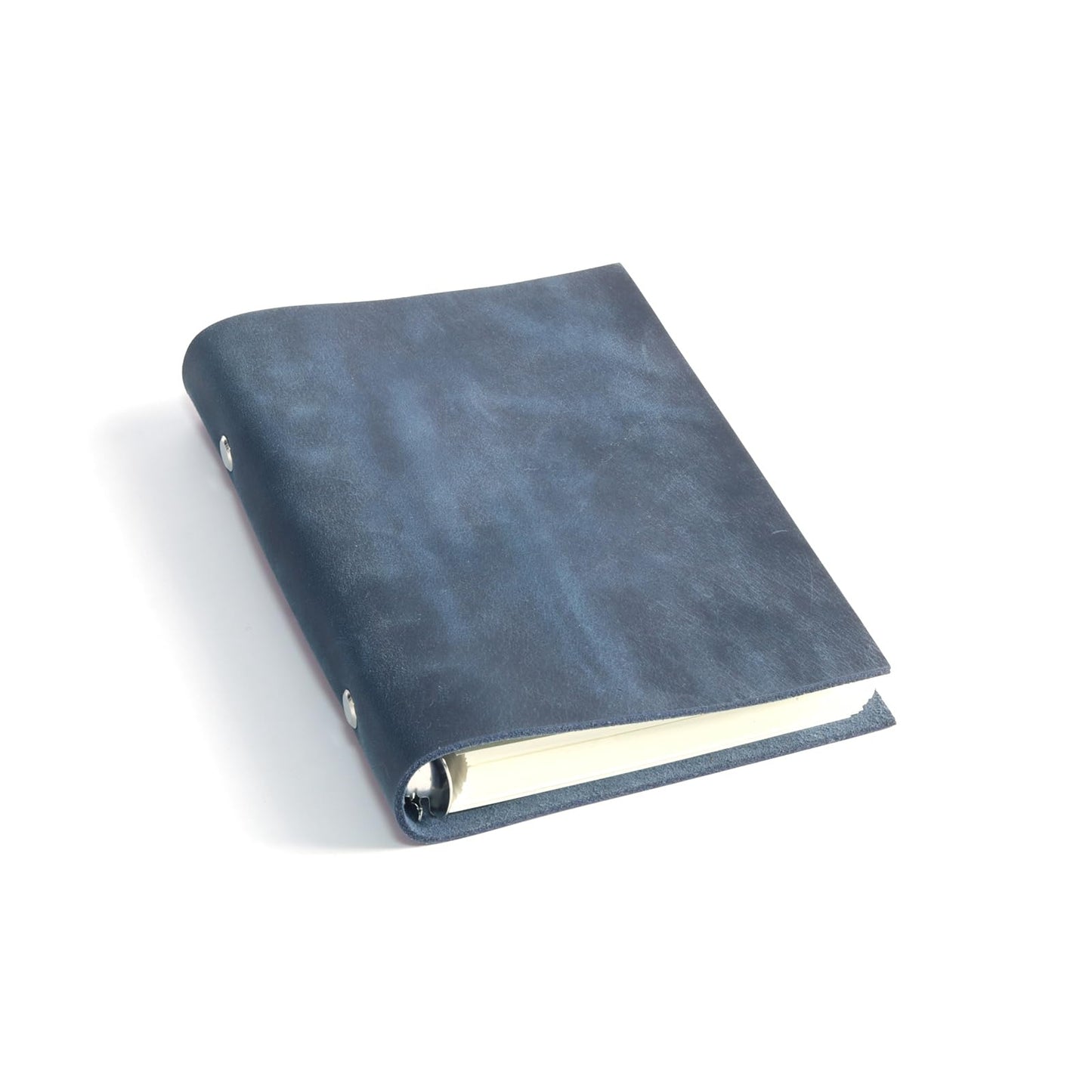 Fishknow A6 Refillable Notebook,Blue Genuine Leather 5x7In 6 Ring Binder Journal for Women Men