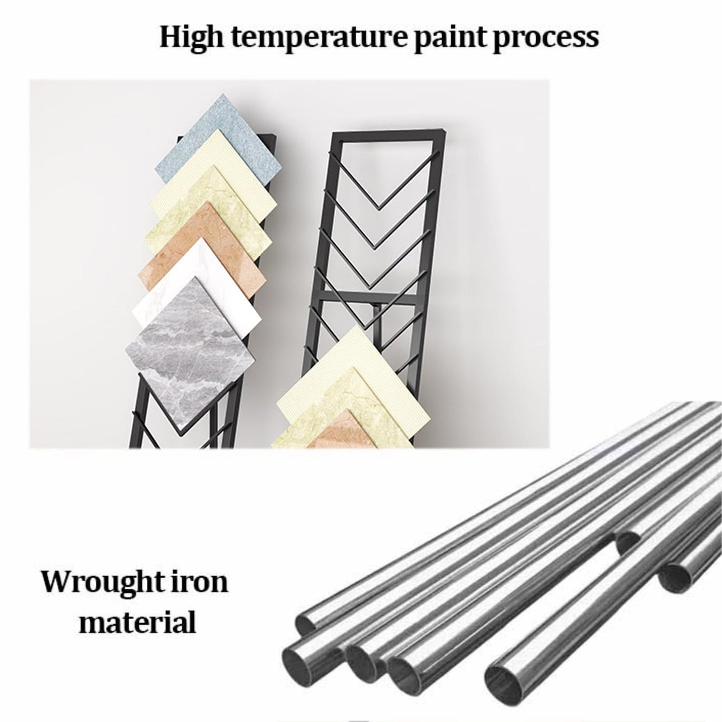 Metal Ceramic Tile Display Rack, Standing Slotted Flooring Display Shelf, Large Floor Storage for Tiles, Wooden Floor Sample Holder for Showroom & Retail Use (Double Row)(Gold,Small)