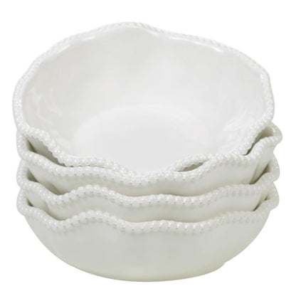 Perlette Off-White Beaded 12-Piece Dinnerware Set – Includes 4 Dinner Plates, 4 Salad Plates, 4 Bowls (7.5" x 2", 22 oz) – Elegant Unbreakable Melamine, Heavyweight, Perfect for Indoor/Outdoor Dining
