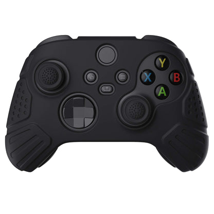 eXtremeRate PlayVital Guardian Edition Black Ergonomic Soft Anti-slip Controller Silicone Case Cover for Xbox Series X/S, Rubber Protector Skins with Joystick Caps for Xbox Core Wireless Controller