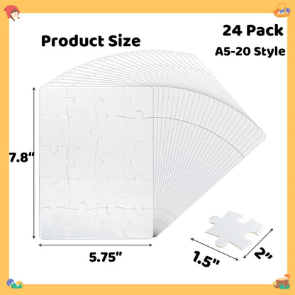 Tlence 24 Sets Blank Sublimation Puzzle, A5 Size 20 Pieces White Jigsaw Puzzles, Heat Press Thermal Transfer Puzzle Bulk, DIY Custom Printing Craft Arts for Handmade Supplies Party Decorating