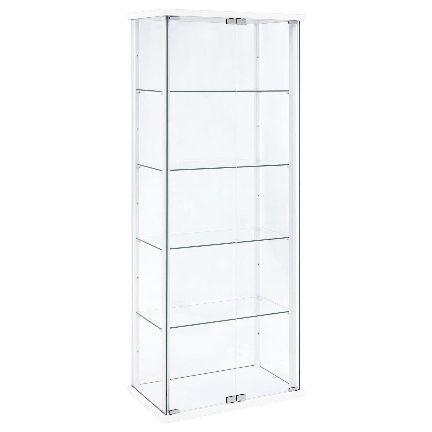 Coaster Home Furnishings - Delphinium - Glass - 4-Shelf Curio Cabinet with Wood Top and Base, Two Doors, and Chrome Hardware - Living Room - 64-Inch - White - 950170WHT