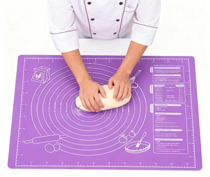 Large Silicone Pastry Mat, Purple, 23.6 x 18.3 inches, Non-Stick Baking and Kneading Mat with Measurements