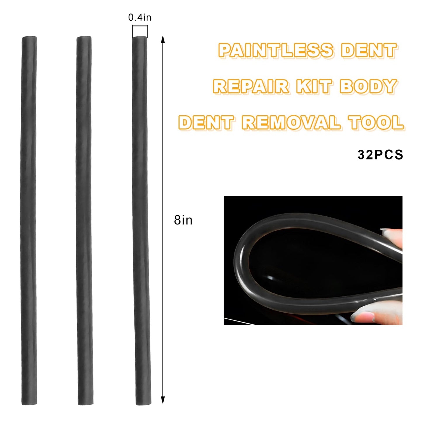 PKOLSFE 32PCS Dent Repair Glue Sticks, 0.43" Dia×8" Long Hot Melt PDR Glue Sticks, Strong Viscosity Dents Remover Paintless Dent Repair Tool for Car Body Repair Gluing Project (Black)