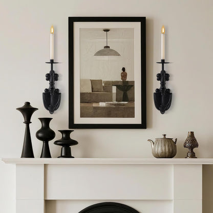 Woparty Gothic Wall Sconce Candle Holder for Taper Candles (Set of 2) Black Victorian Wall Decor for Living Room, Bathroom,Dining Room - 14.1 x 4.7 inch