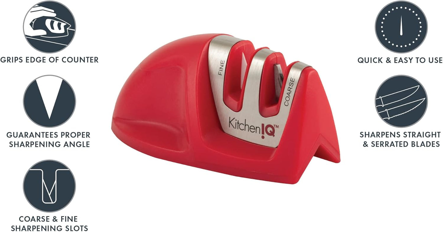 50883 Edge Grip 2-Stage Knife Sharpener - Red, Coarse & Fine Sharpeners, Compact, Non-Slip Base