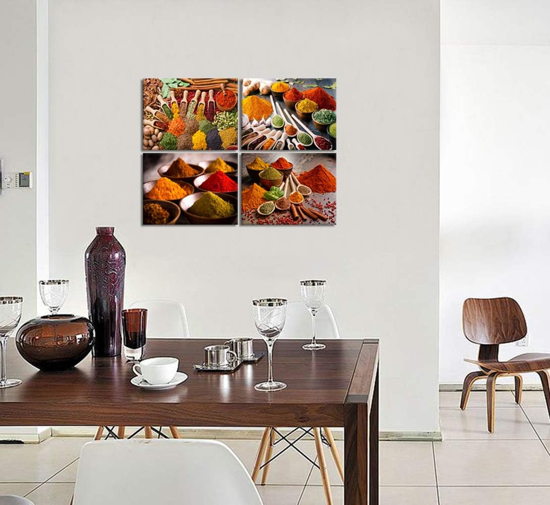 Hang,12x16inchx4Pieces HOMEOART Herbs and Spices Kitchen Wall Art Dining Room Decor Pictures Food Art Prints Framed