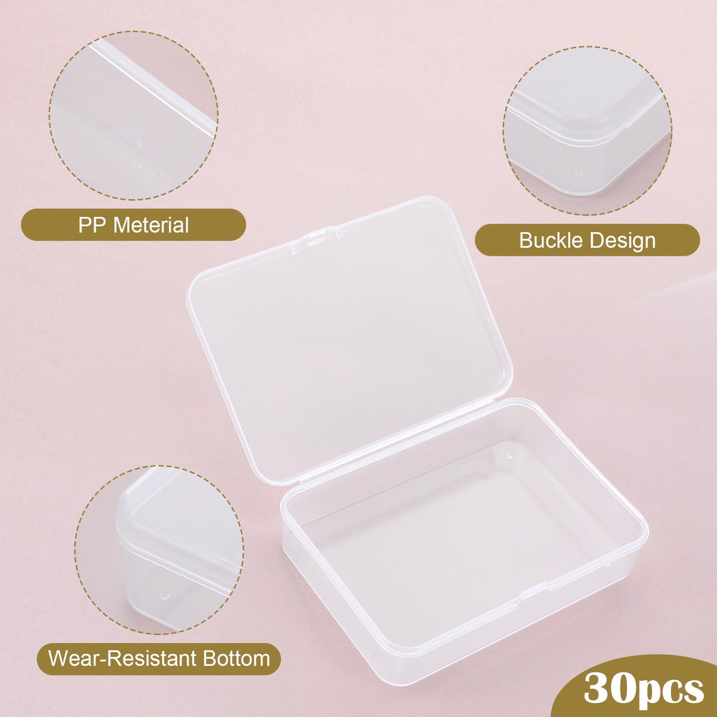 30 Pcs Small Plastic Containers with Lids, 4.13"×2.95"×0.98"Mini Plastic Clear Bead Storage Containers Case Rectangular Craft Storage Boxes with Lids for Jewelry Beads Craft Hardware Pins