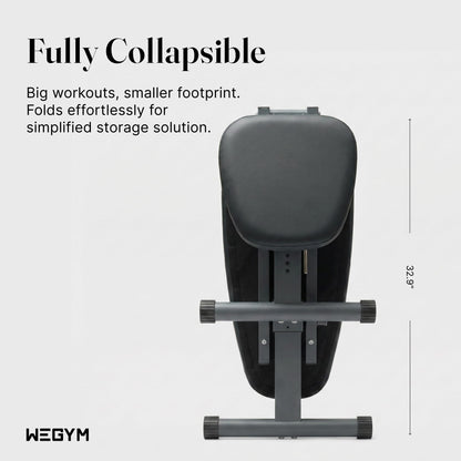 WeGym Collapsible Workout Bench, Adjustable Fitness Bench with 50 Configurations, Vegan Leather, Extra Wide 14in Seat for Home Gym Strength Training (Slate)