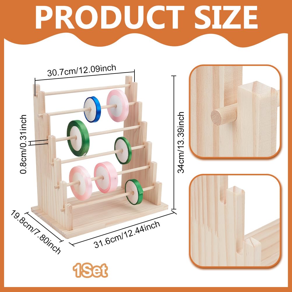 UNICRAFTALE 6-Tier Wooden Ribbons Organizer Rack Burlywood Ribbon Holder Storage Organizer Wooden Ribbons Sewing Organizer Display Shelf for Sewing Craft Gift Florist Wrapping