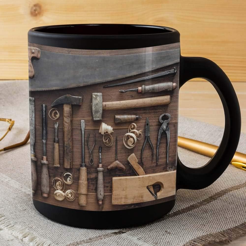 Novelty Carpenter Vintage Carpentry Tools Mug - Gift for Husband, Father's Day, Christmas, Birthday - Funny Coffee Cup