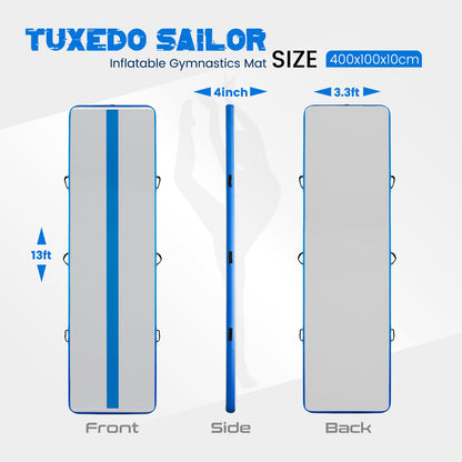 Tuxedo Sailor Inflatable Gymnastics Mat with Electric Pump, Storage Bag, Repair Kit–Air Mat for Home Training, Cheerleading, Yoga