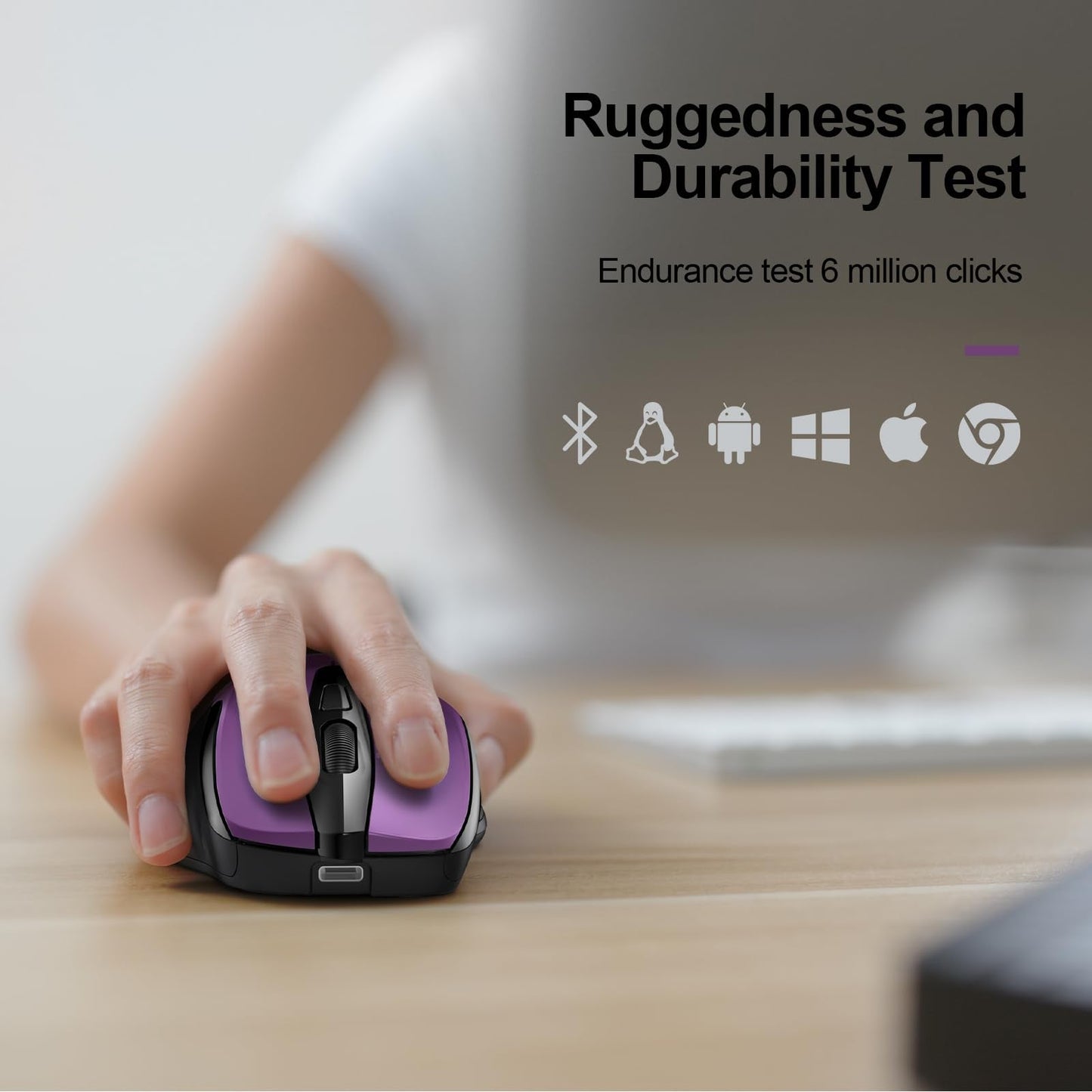 TECKNET Wireless Mouse (BT5.0/3.0 & 2.4G) Rechargeable 4800 DPI Silent USB A & Bluetooth Mouse 6 Buttons, Wide Compatibility - Grey