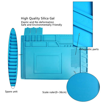 TIMESETL S-160 Silicone Repair Mat Electronics Repair Mat Magnetic Repair Mat Silicone Soldering Mat Insulation Silicone Welding Pad for BGA and Gun Soldering Iron, Workbench, Cell Phone Laptop Repair