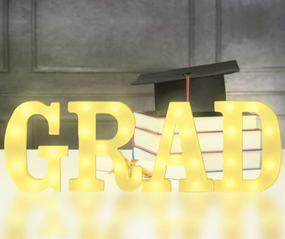 Graduation Decorations 2026 - 4PC Large Light Up Letters GRAD Sign, LED Marquee Letters for Class of 2026 Party Supplies,Kindergarten High School College Senior Decor, Table Wall Centerpiece Backdrop Props