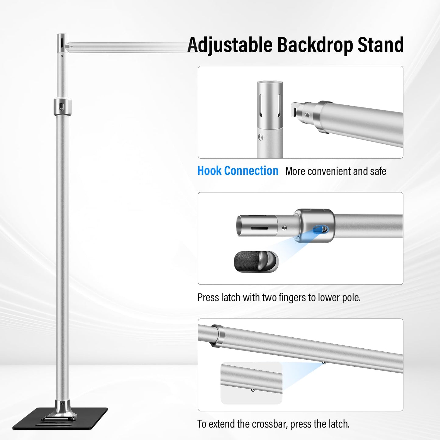 soonpho Pipe and Drape Backdrop Stand, Double Heavy Duty Backdrop Stand Adjustable Telescopic Metal Frame with Wide Flat Bases for Stability for Wedding, Photo Booth, Party & Event Decorations