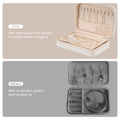 Lolalet Travel Jewelry Case for Women Girls, Travel Jewelry Organizer Box with Mirror & Clear Storage Bag, Small Portable Earring Necklace Bracelet Ring Case, Birthday Valentine Gifts -Medium, White