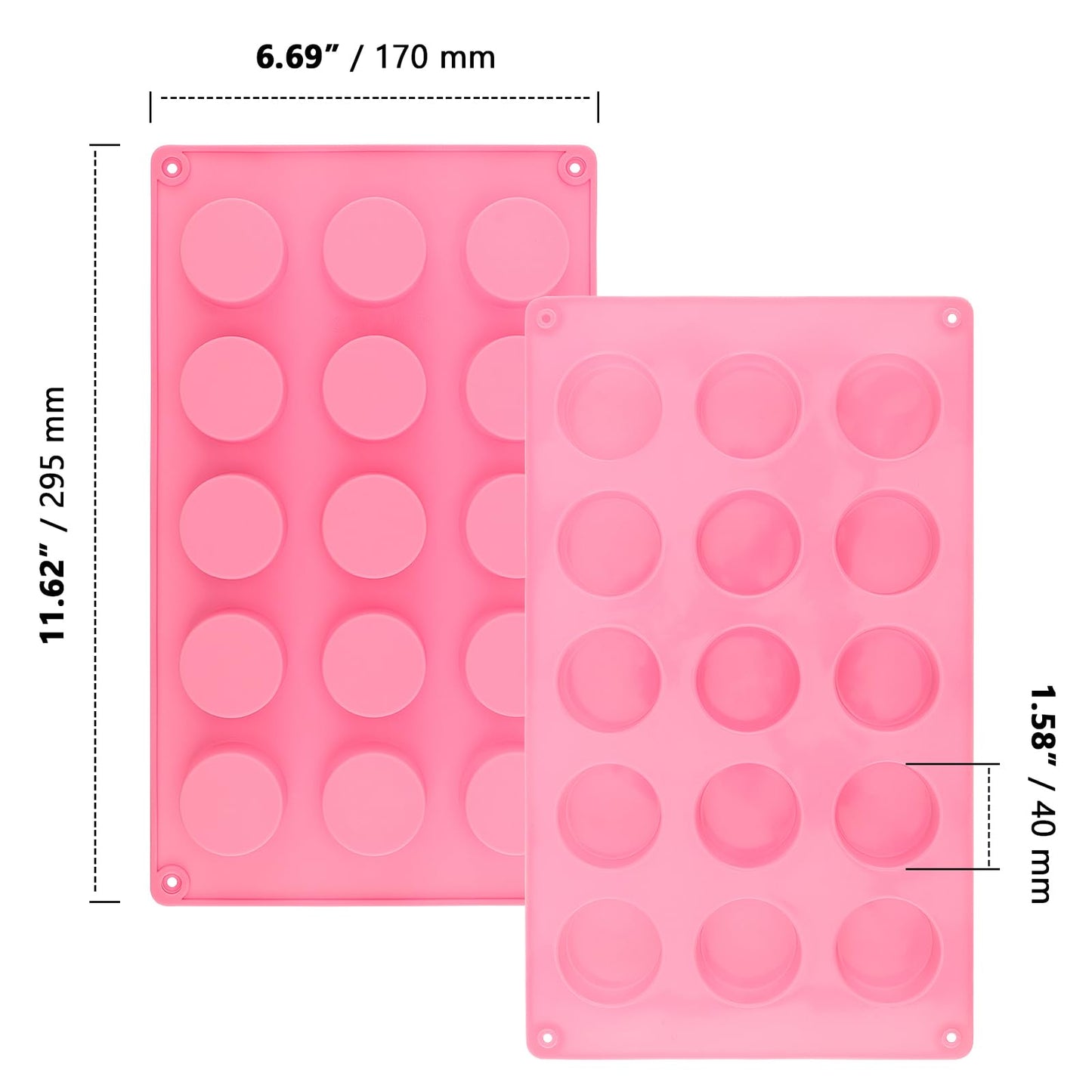 ZOENHOU 5 Pack 15 Cavity Round Silicone Soap Molds, Pink Cylinder Silicone Soap Mold for Soap Making Loaf DIY Handmade Craft, Bath Bombs, Chocolate