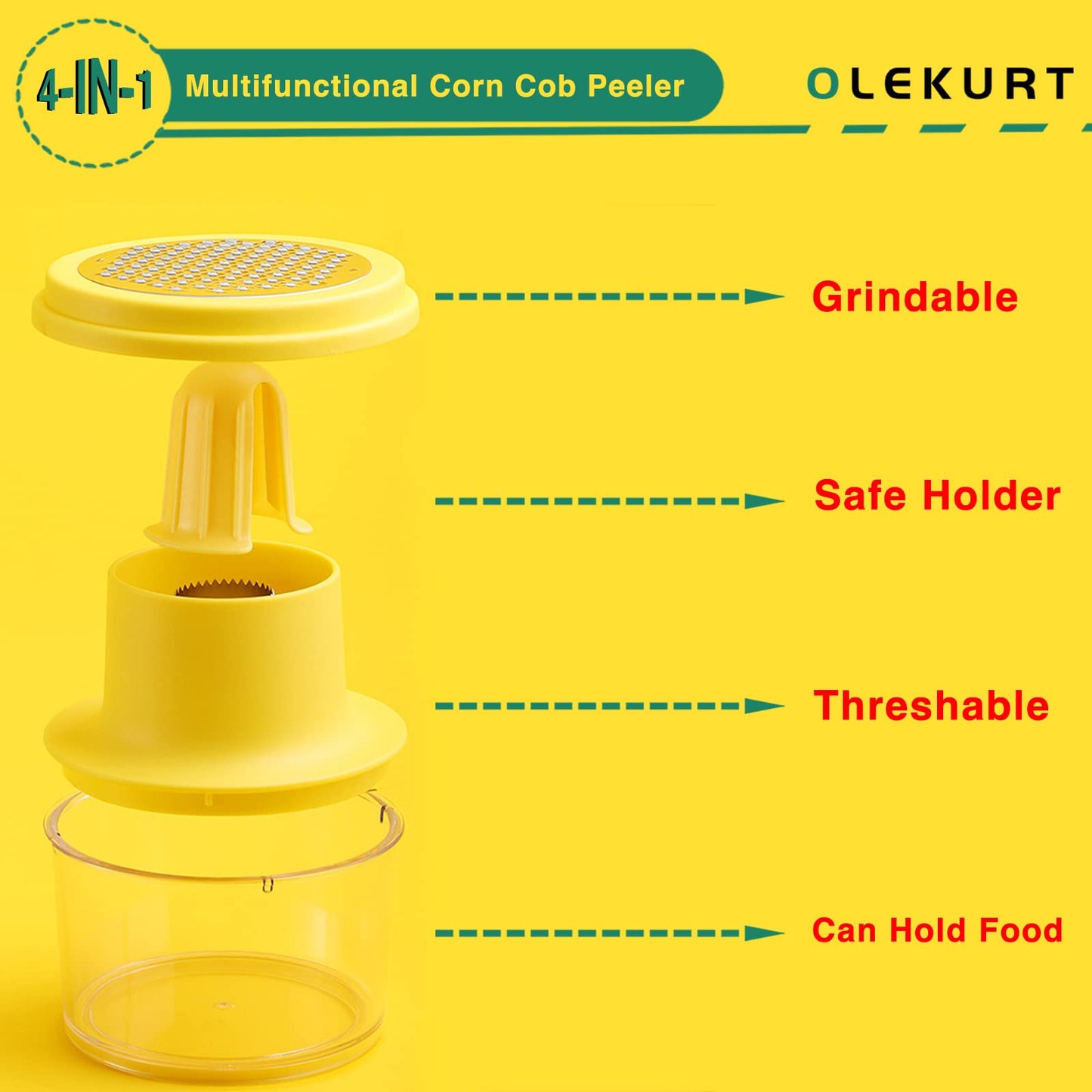 OLEKURT Corn Cob Stripper Tool, Corn Peeler for Corn on the Cob (Yellow)