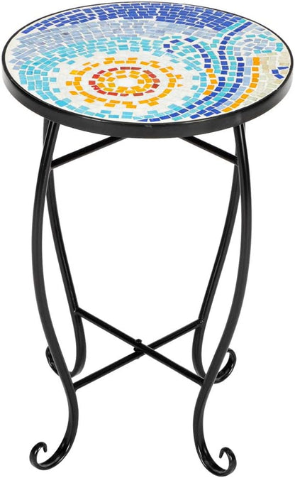 2) Vasitelan Outdoor Patio Side Table Outdoor Accent Table Bistro Coffee End Small Porch Table Indoor Round Glass