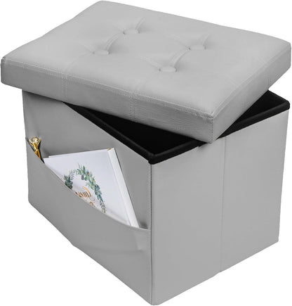 16x12x12 Bsketa Storage Ottoman Foot Rest Stool, Small Leather Storage Ottomans Bench, Folding Footstool with Side