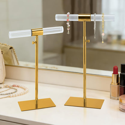 MCKECHSION Jewelry Display Stand 2 Packs Stainless Steel Purse Display Stand Acrylic Necklaces Holder Towers Adjustable Height Tabletop Jewelry Organizer for Home Store Boutique
