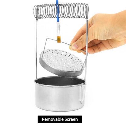 QWORK Portable Artist Brush Washer with Removable Screen, Stainless Steel Paint Brush Cleaner Tank & Spring Holder for Water, Oil, Acrylic Paints, Ideal for Artists, Students & Travelers