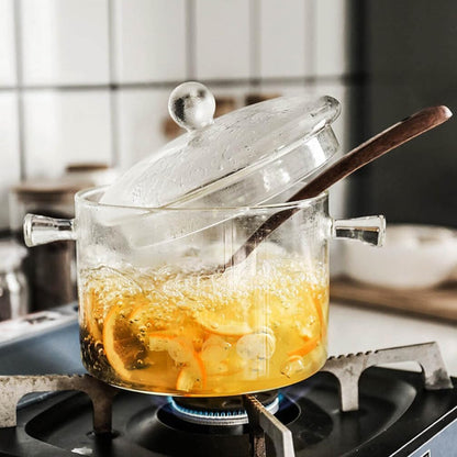 YARDWE Clear Glass Cooking Pot, Glass Saucepan for Noodles, Soup, Salad