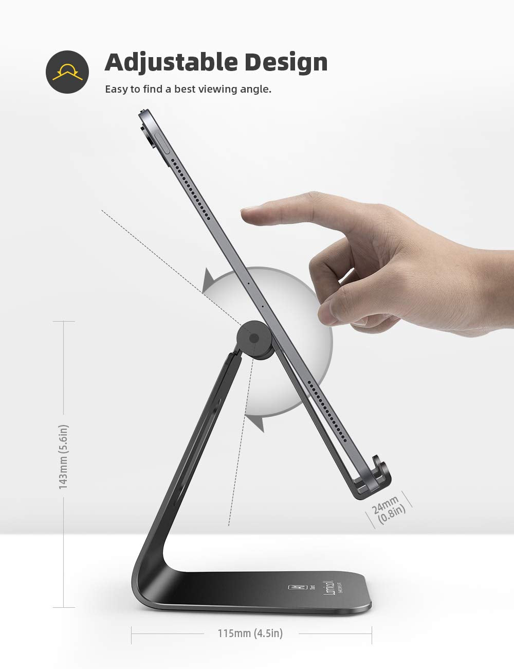Lamicall Tablet Stand, Tablet Holder for Desk - Multi-Angle Adjustable Tablet Desktop Dock Cradle, Compatible with iPad Pro 11, 12.9, Air, Mini, Fire HD, Galaxy Tab, and Other 4-13" Tablets, Black