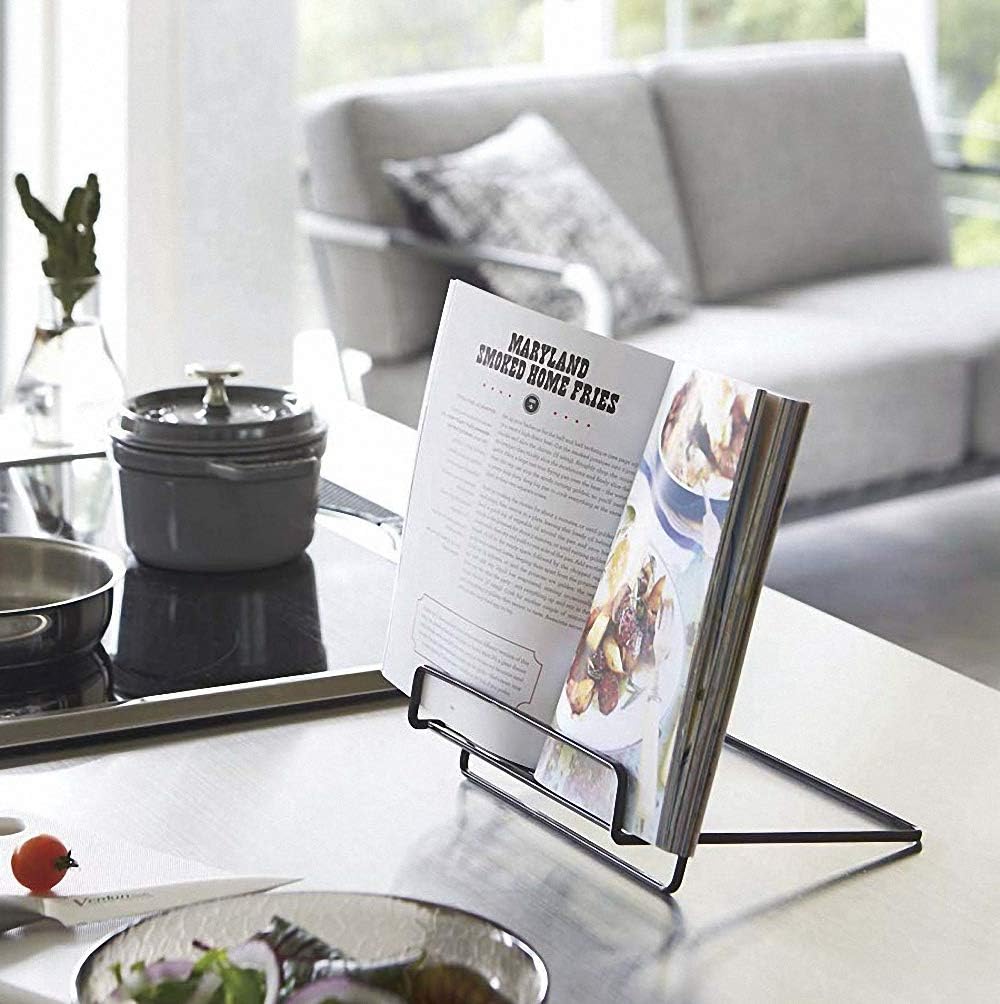 Cookbook Stand Holder for Kitchen Counter - Recipe Book Stand for Hands-Free Reading (Black)